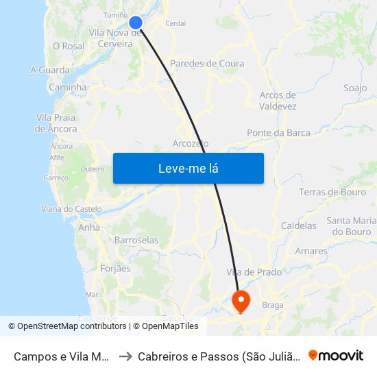 Campos e Vila Meã to Cabreiros e Passos (São Julião) map