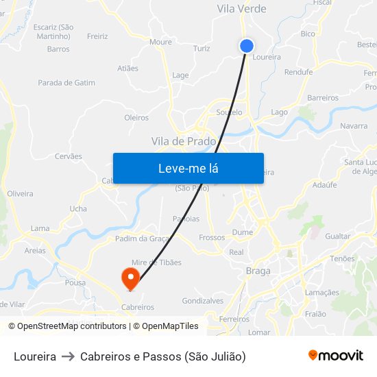 Loureira to Cabreiros e Passos (São Julião) map