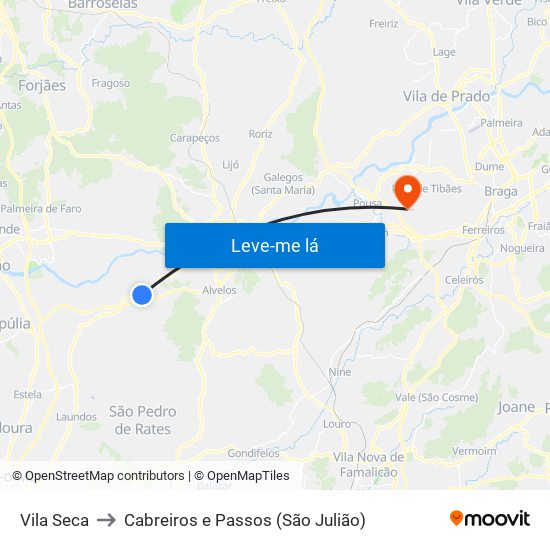 Vila Seca to Cabreiros e Passos (São Julião) map