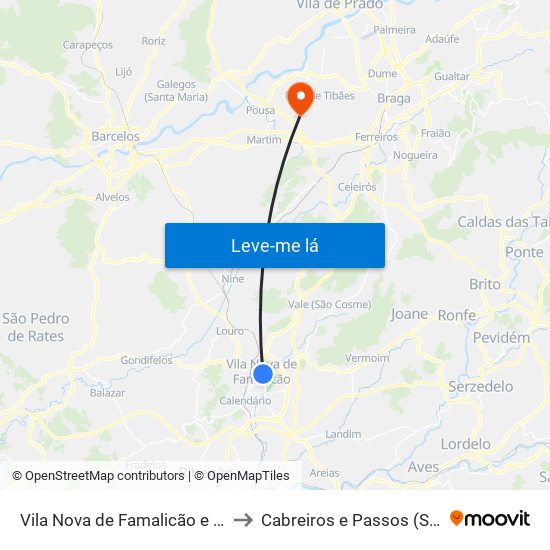 Vila Nova de Famalicão e Calendário to Cabreiros e Passos (São Julião) map