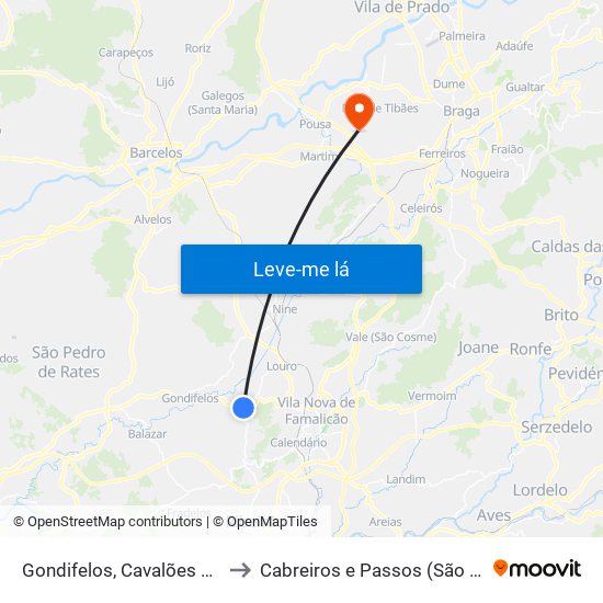 Gondifelos, Cavalões e Outiz to Cabreiros e Passos (São Julião) map