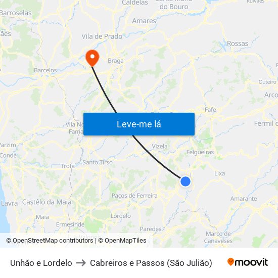 Unhão e Lordelo to Cabreiros e Passos (São Julião) map