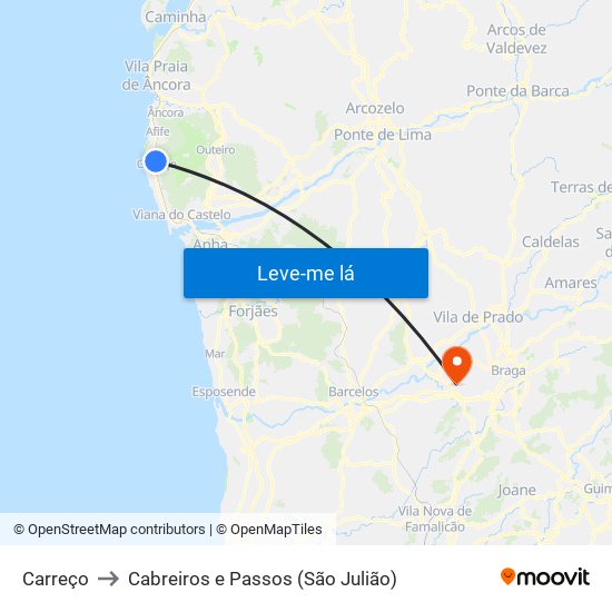 Carreço to Cabreiros e Passos (São Julião) map
