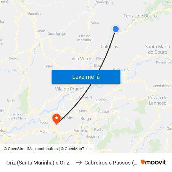 Oriz (Santa Marinha) e Oriz (São Miguel) to Cabreiros e Passos (São Julião) map