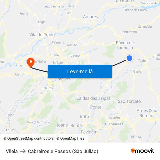 Vilela to Cabreiros e Passos (São Julião) map