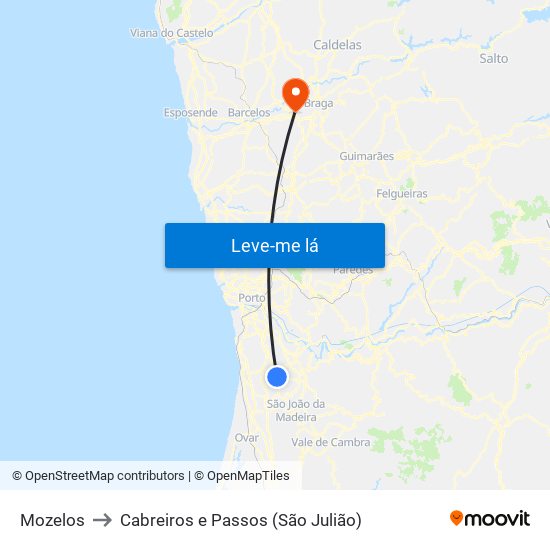 Mozelos to Cabreiros e Passos (São Julião) map