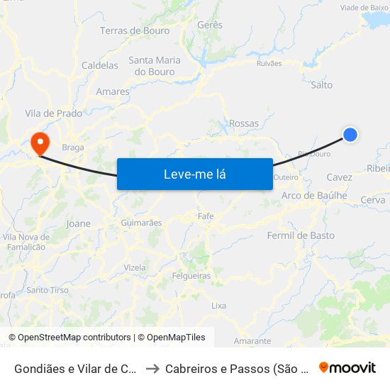 Gondiães e Vilar de Cunhas to Cabreiros e Passos (São Julião) map