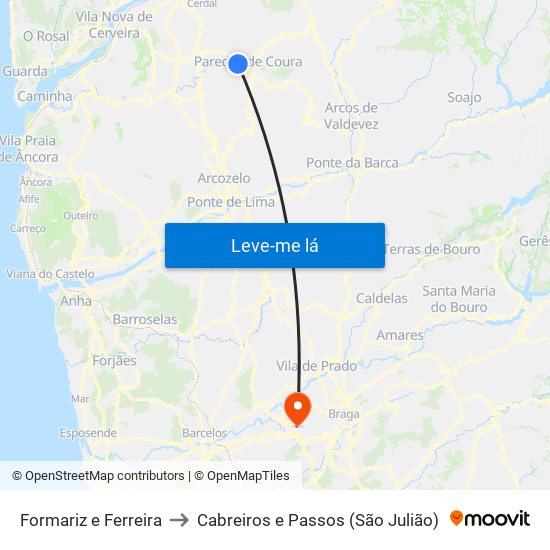 Formariz e Ferreira to Cabreiros e Passos (São Julião) map