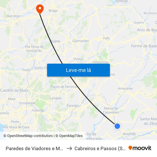 Paredes de Viadores e Manhuncelos to Cabreiros e Passos (São Julião) map