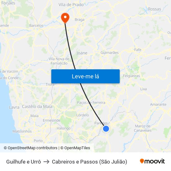 Guilhufe e Urrô to Cabreiros e Passos (São Julião) map