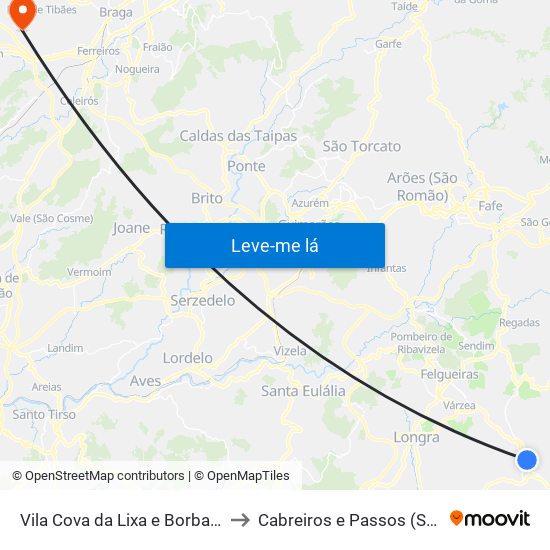 Vila Cova da Lixa e Borba de Godim to Cabreiros e Passos (São Julião) map