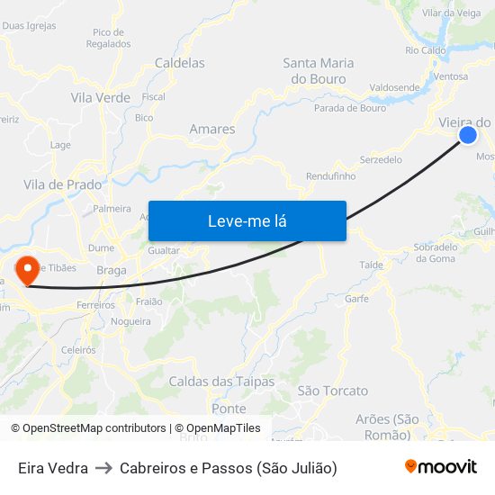 Eira Vedra to Cabreiros e Passos (São Julião) map