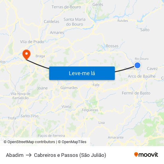 Abadim to Cabreiros e Passos (São Julião) map