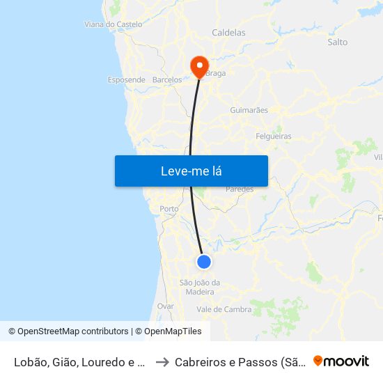 Lobão, Gião, Louredo e Guisande to Cabreiros e Passos (São Julião) map