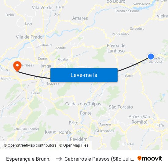Esperança e Brunhais to Cabreiros e Passos (São Julião) map