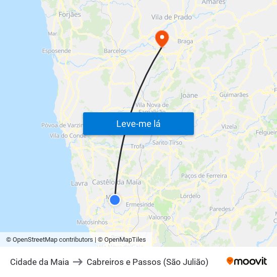 Cidade da Maia to Cabreiros e Passos (São Julião) map