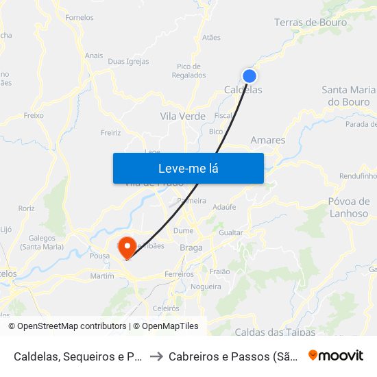 Caldelas, Sequeiros e Paranhos to Cabreiros e Passos (São Julião) map
