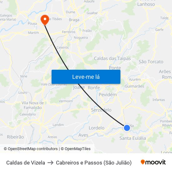 Caldas de Vizela to Cabreiros e Passos (São Julião) map