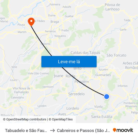 Tabuadelo e São Faustino to Cabreiros e Passos (São Julião) map