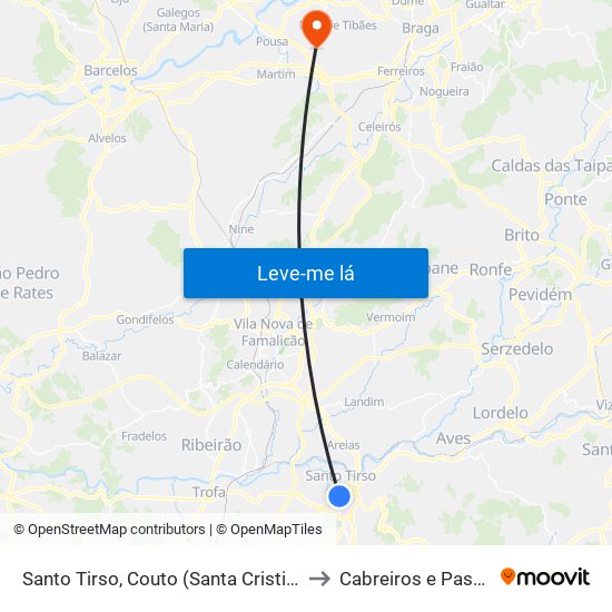 Santo Tirso, Couto (Santa Cristina e São Miguel) e Burgães to Cabreiros e Passos (São Julião) map