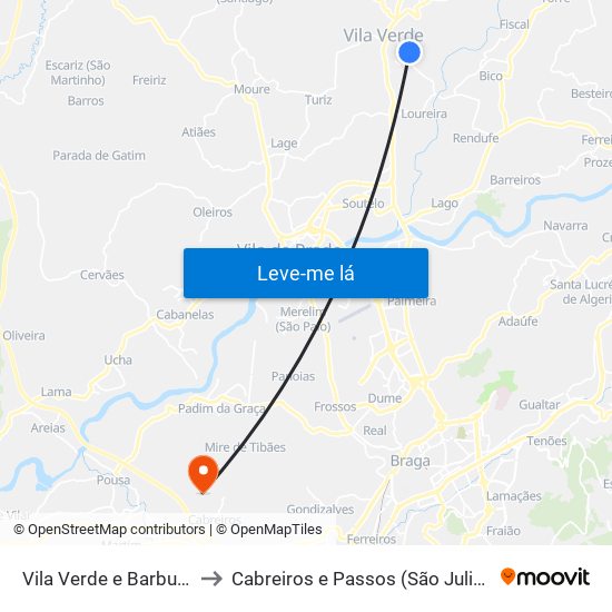 Vila Verde e Barbudo to Cabreiros e Passos (São Julião) map