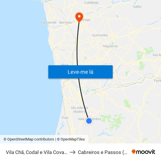 Vila Chã, Codal e Vila Cova de Perrinho to Cabreiros e Passos (São Julião) map