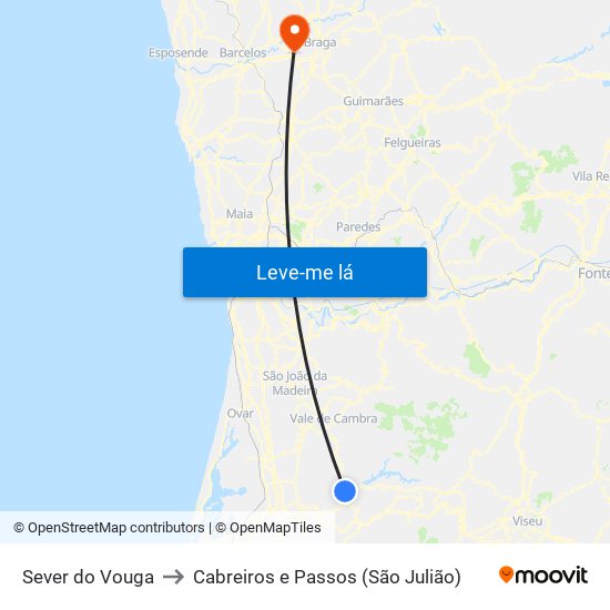 Sever do Vouga to Cabreiros e Passos (São Julião) map