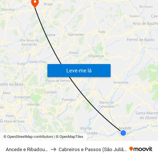 Ancede e Ribadouro to Cabreiros e Passos (São Julião) map