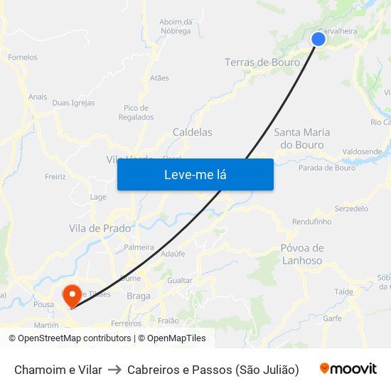 Chamoim e Vilar to Cabreiros e Passos (São Julião) map