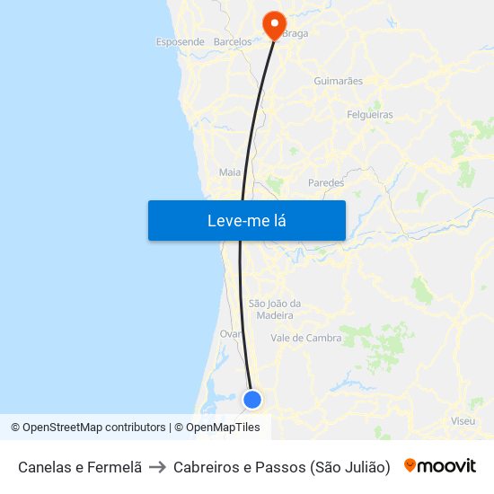 Canelas e Fermelã to Cabreiros e Passos (São Julião) map