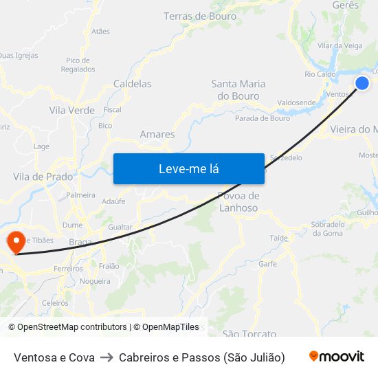 Ventosa e Cova to Cabreiros e Passos (São Julião) map