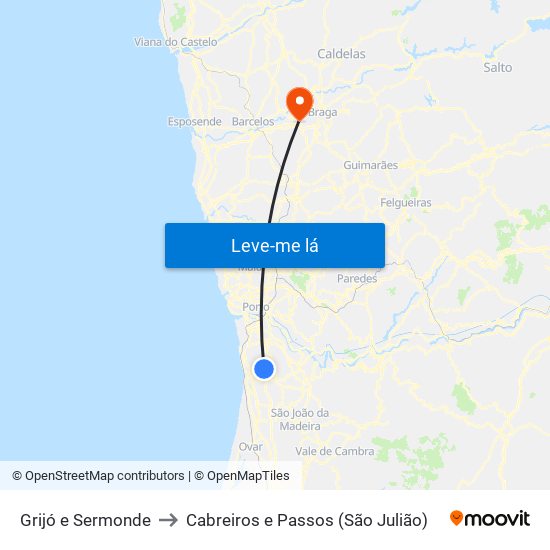 Grijó e Sermonde to Cabreiros e Passos (São Julião) map