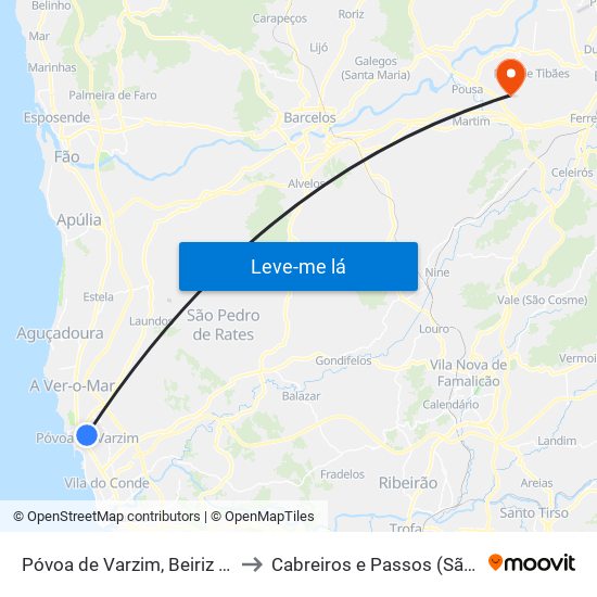 Póvoa de Varzim, Beiriz e Argivai to Cabreiros e Passos (São Julião) map