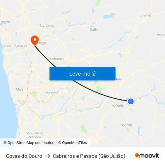 Covas do Douro to Cabreiros e Passos (São Julião) map