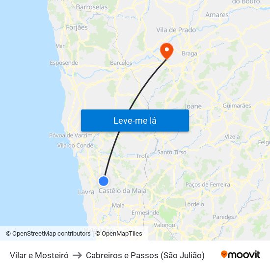 Vilar e Mosteiró to Cabreiros e Passos (São Julião) map