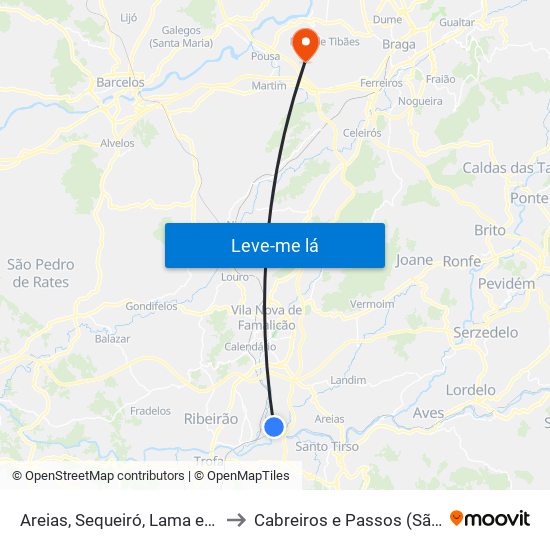 Areias, Sequeiró, Lama e Palmeira to Cabreiros e Passos (São Julião) map