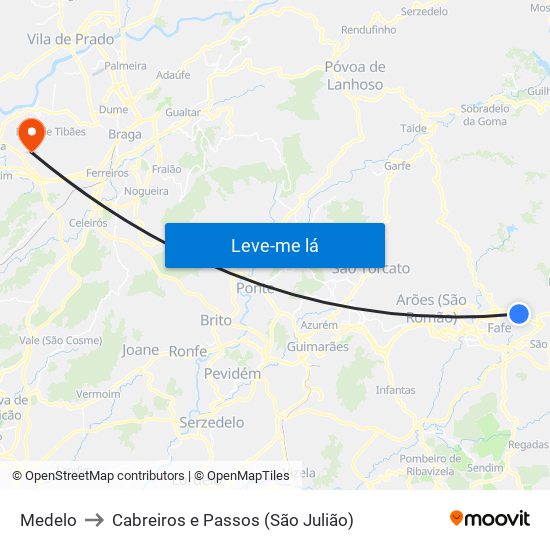 Medelo to Cabreiros e Passos (São Julião) map