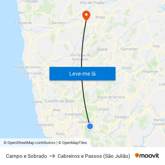 Campo e Sobrado to Cabreiros e Passos (São Julião) map