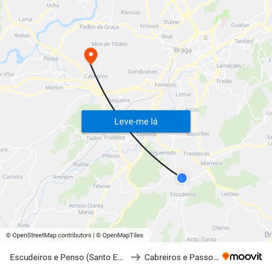 Escudeiros e Penso (Santo Estêvão e São Vicente) to Cabreiros e Passos (São Julião) map