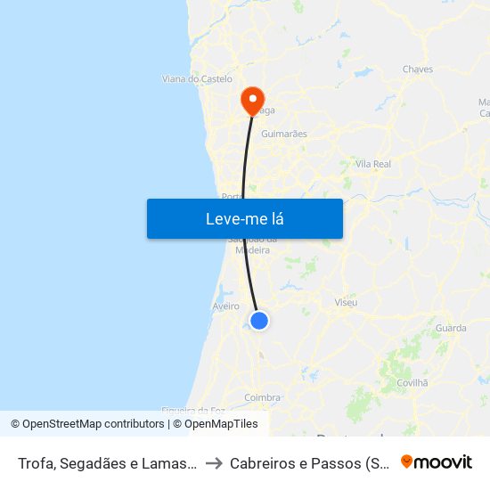 Trofa, Segadães e Lamas do Vouga to Cabreiros e Passos (São Julião) map