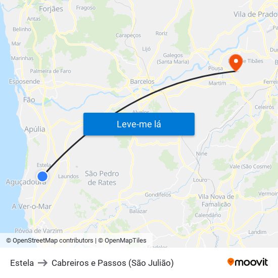 Estela to Cabreiros e Passos (São Julião) map