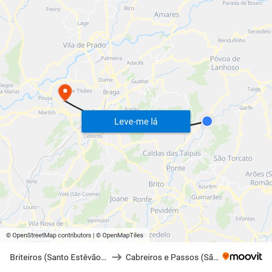 Briteiros (Santo Estêvão) e Donim to Cabreiros e Passos (São Julião) map