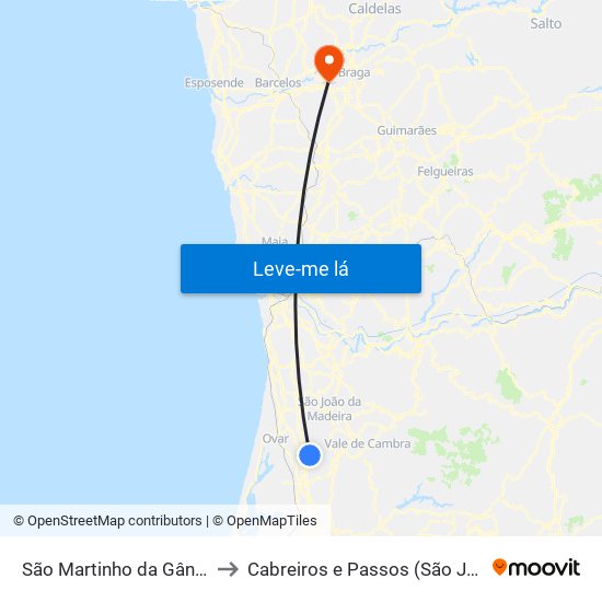 São Martinho da Gândara to Cabreiros e Passos (São Julião) map