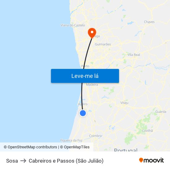 Sosa to Cabreiros e Passos (São Julião) map