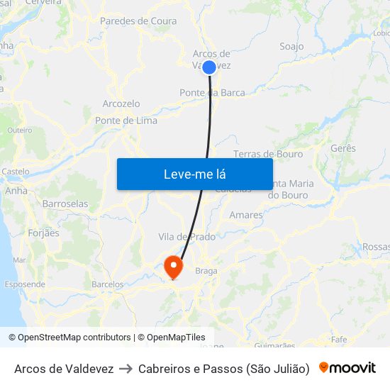 Arcos de Valdevez to Cabreiros e Passos (São Julião) map