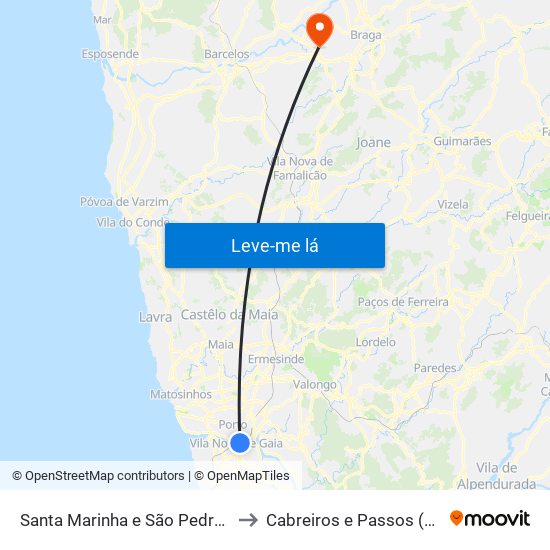 Santa Marinha e São Pedro da Afurada to Cabreiros e Passos (São Julião) map