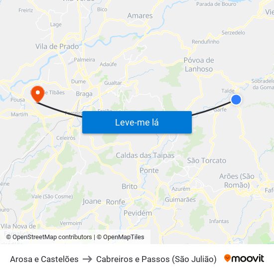 Arosa e Castelões to Cabreiros e Passos (São Julião) map