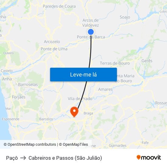 Paçô to Cabreiros e Passos (São Julião) map