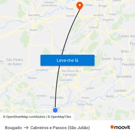 Bougado to Cabreiros e Passos (São Julião) map
