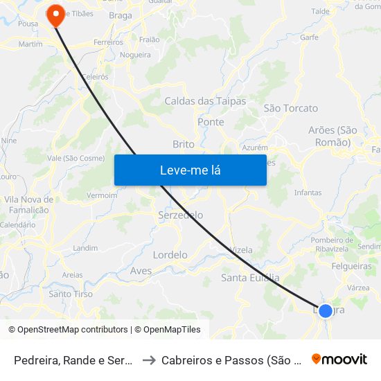 Pedreira, Rande e Sernande to Cabreiros e Passos (São Julião) map
